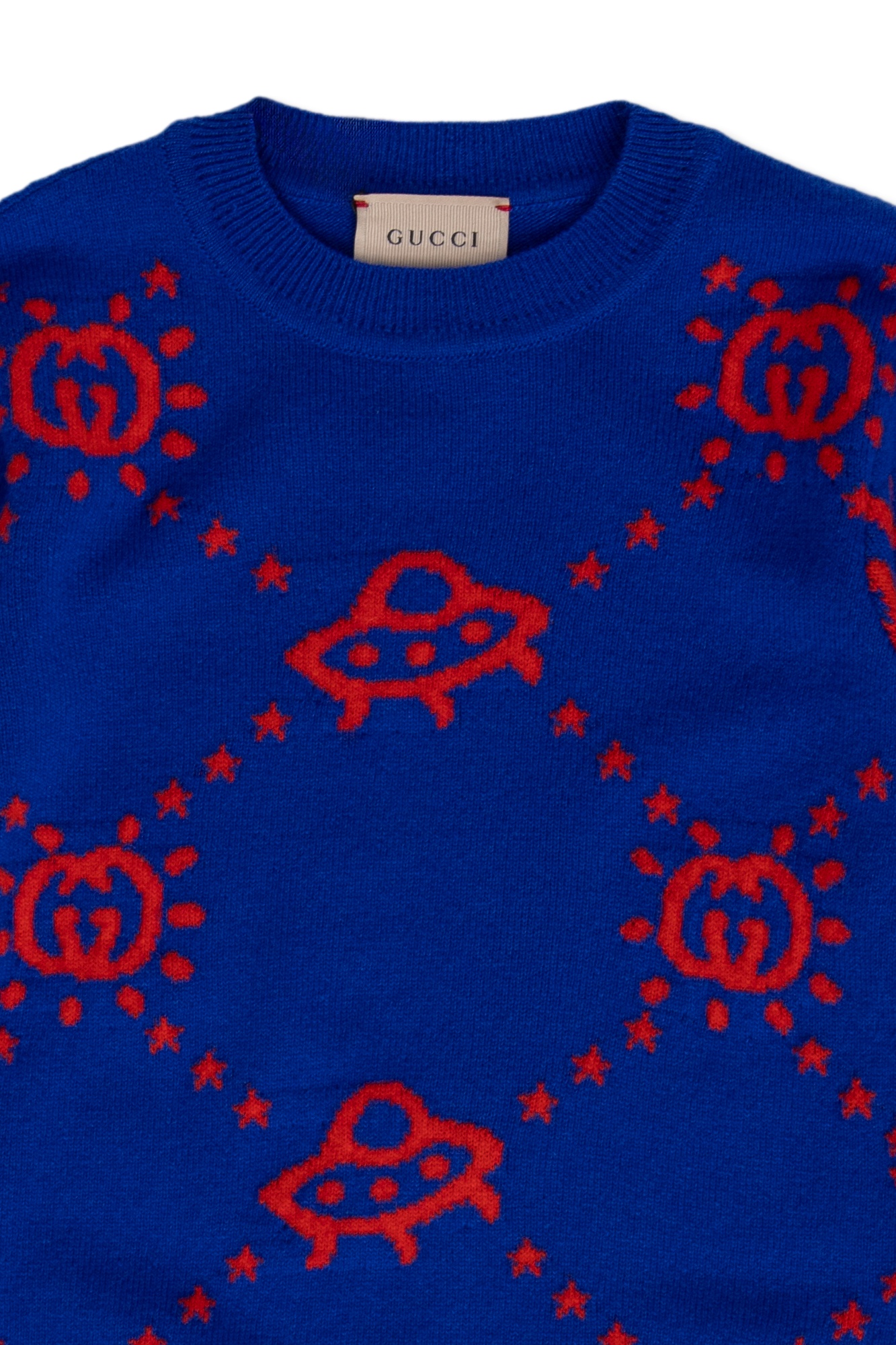 Gucci Gg Ufo-intarsia Wool Jumper In Blue