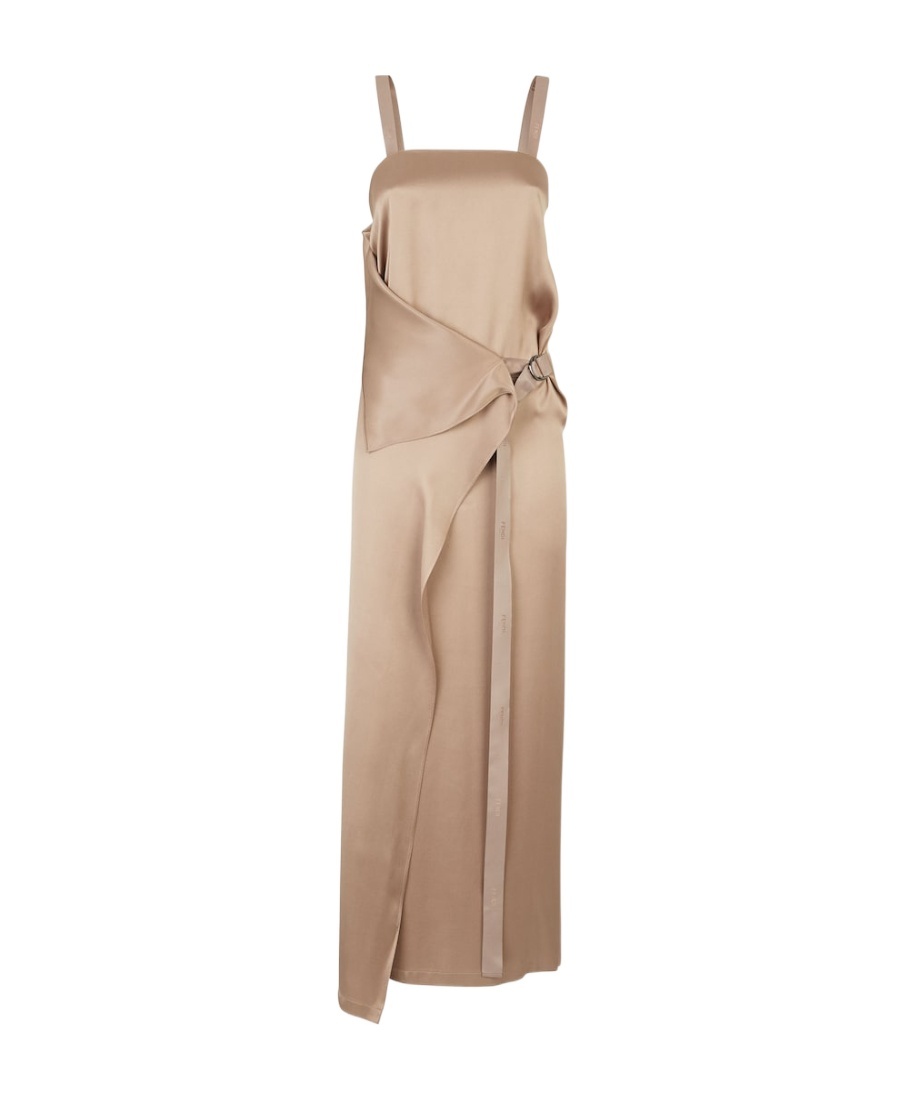 Fendi Square Neck Satin Maxi Dress In Nude