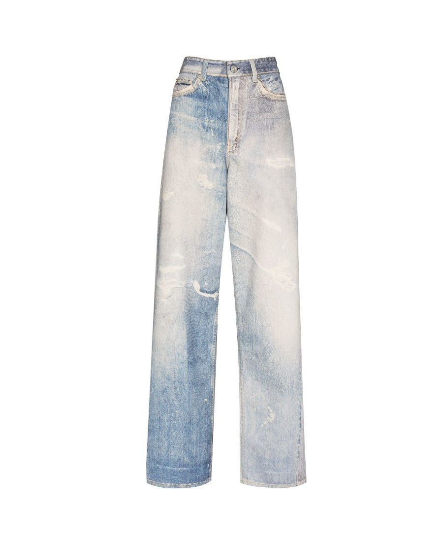 Our Legacy High Waist Boyfriend Jeans With Distressed Finish In White