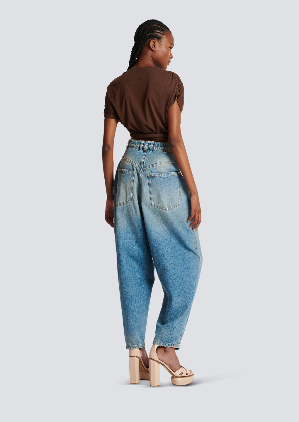 BALMAIN DRAPED JERSEY CROP TOP