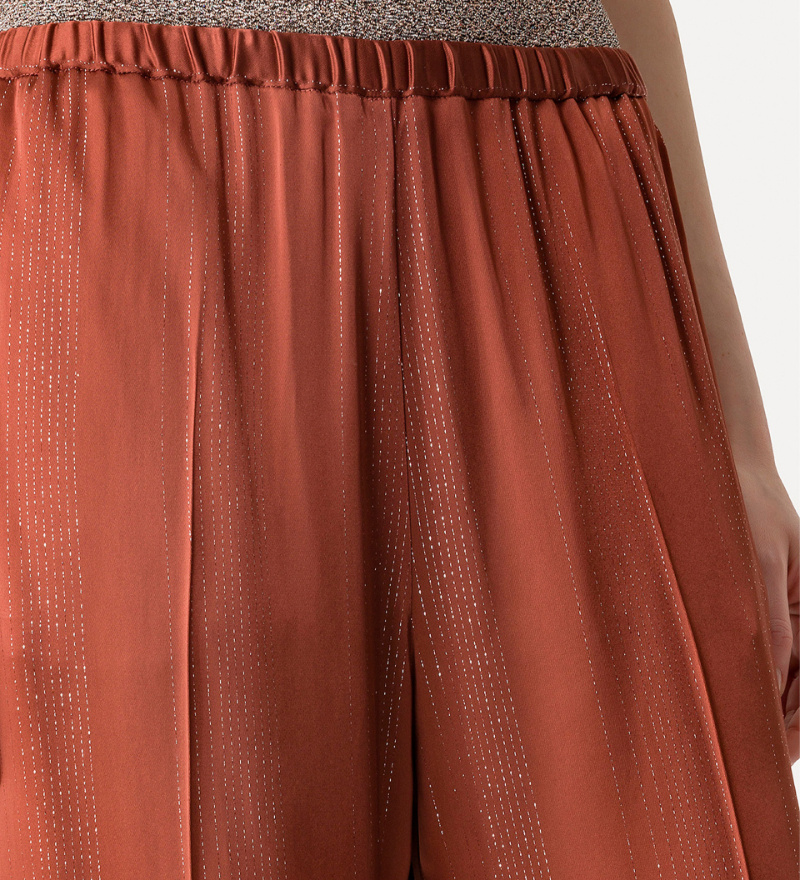 Forte Forte Silver Pinstripe Satin Regular Waist Pants In Red