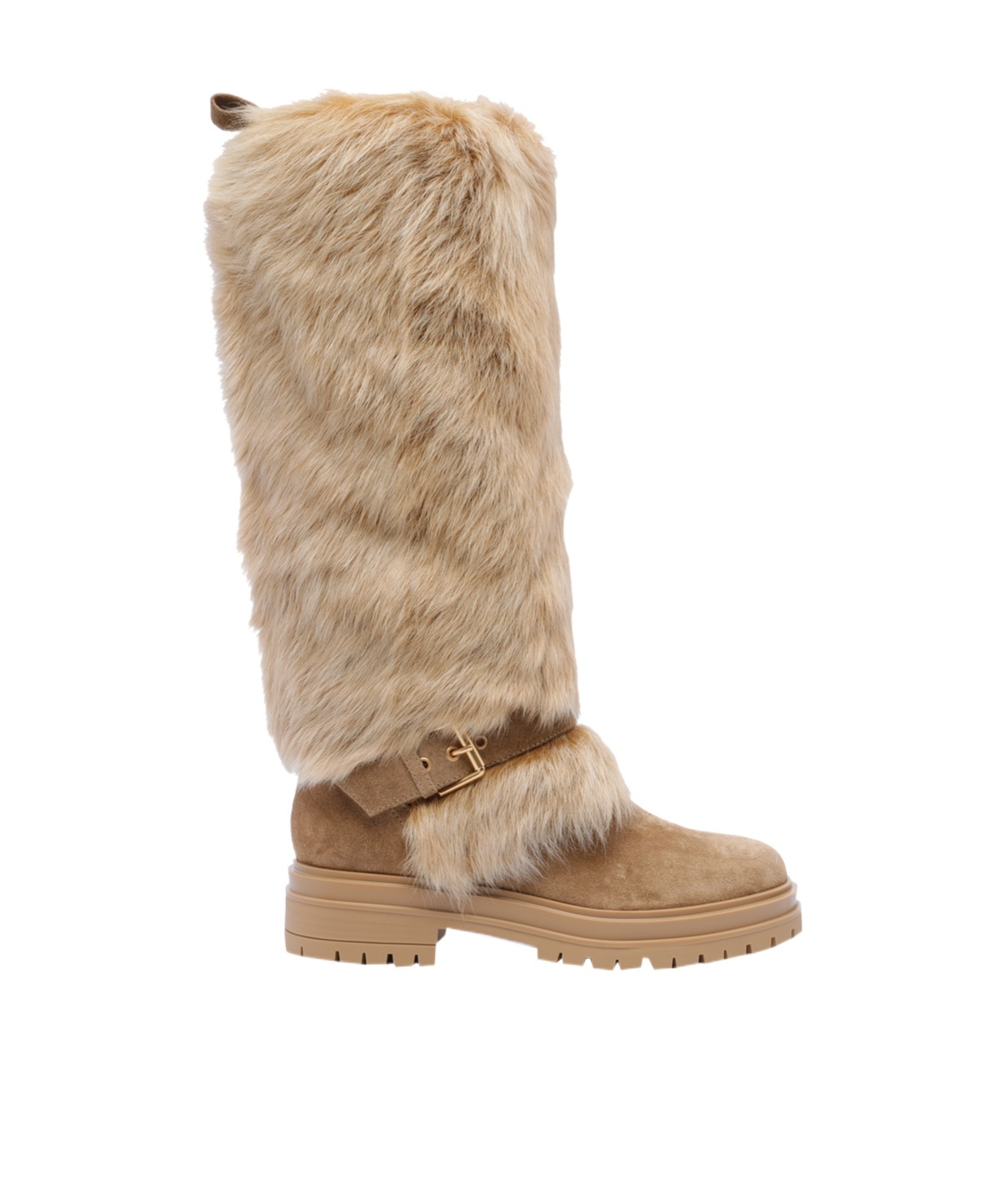 Gianvito Rossi Shearling-trimmed Suede Knee-high Boots In Nude