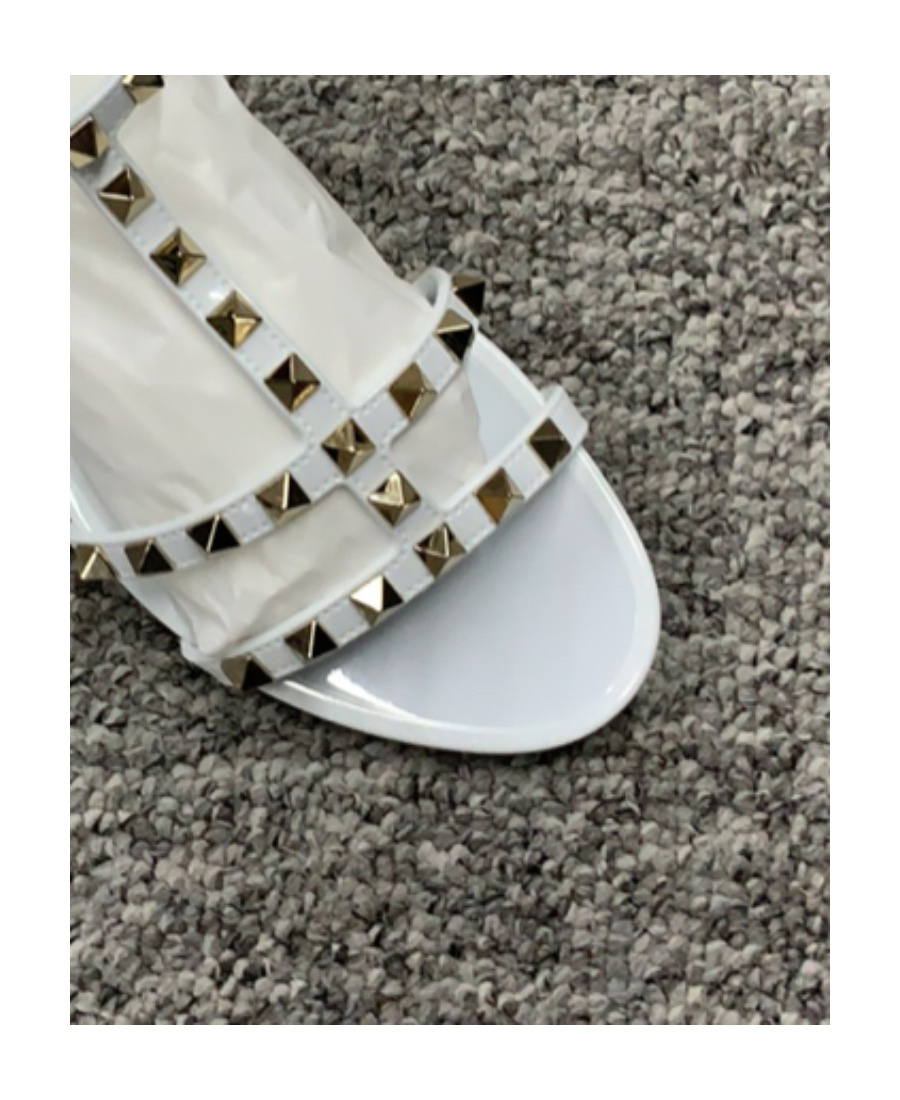 Valentino Rockstud Flat Sandals In White