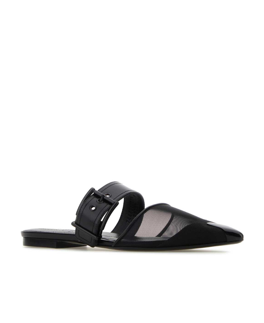 Alexander Mcqueen Black Mesh And Leather Punk Slippers In Black