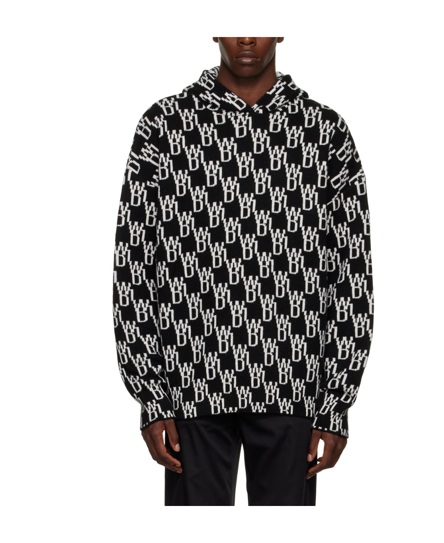We11 Done Monogram Knitted Hoodie In Black