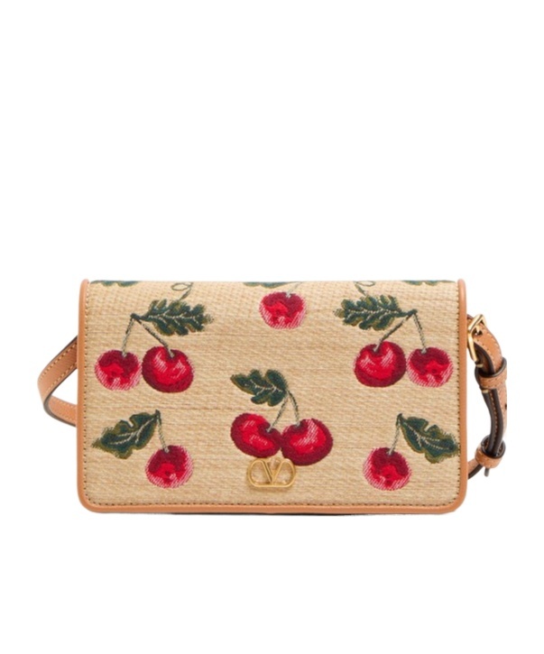 Shop Valentino Cherry-print Shoulder Bag In Natural/multicolor/natural Camel