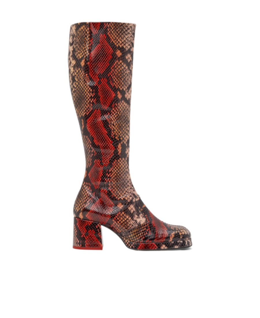 Shop Miista Serpentine Embossed Boots In Brown