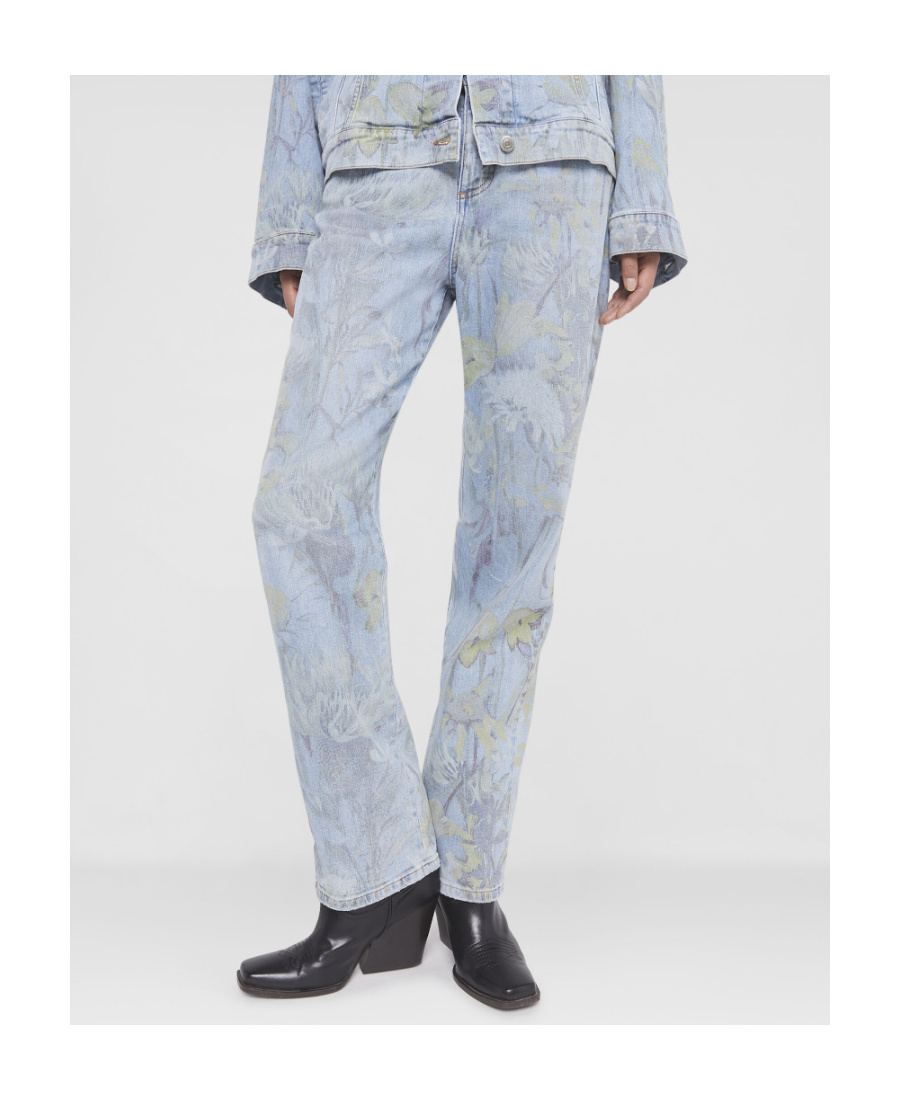 Stella Mccartney Floral Printed Straight Tube Jeans In Gray