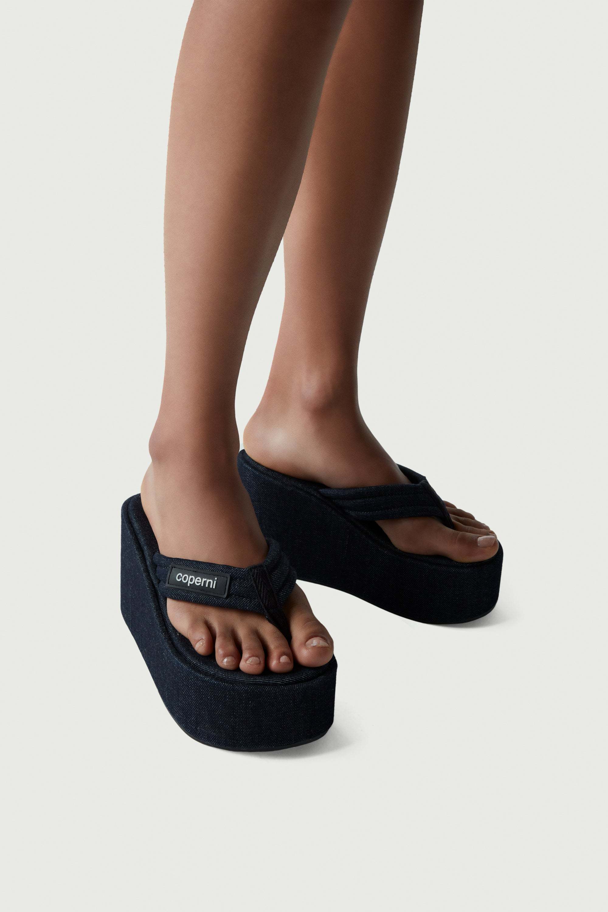 Coperni Blue Wedge Denim Sandals In Black