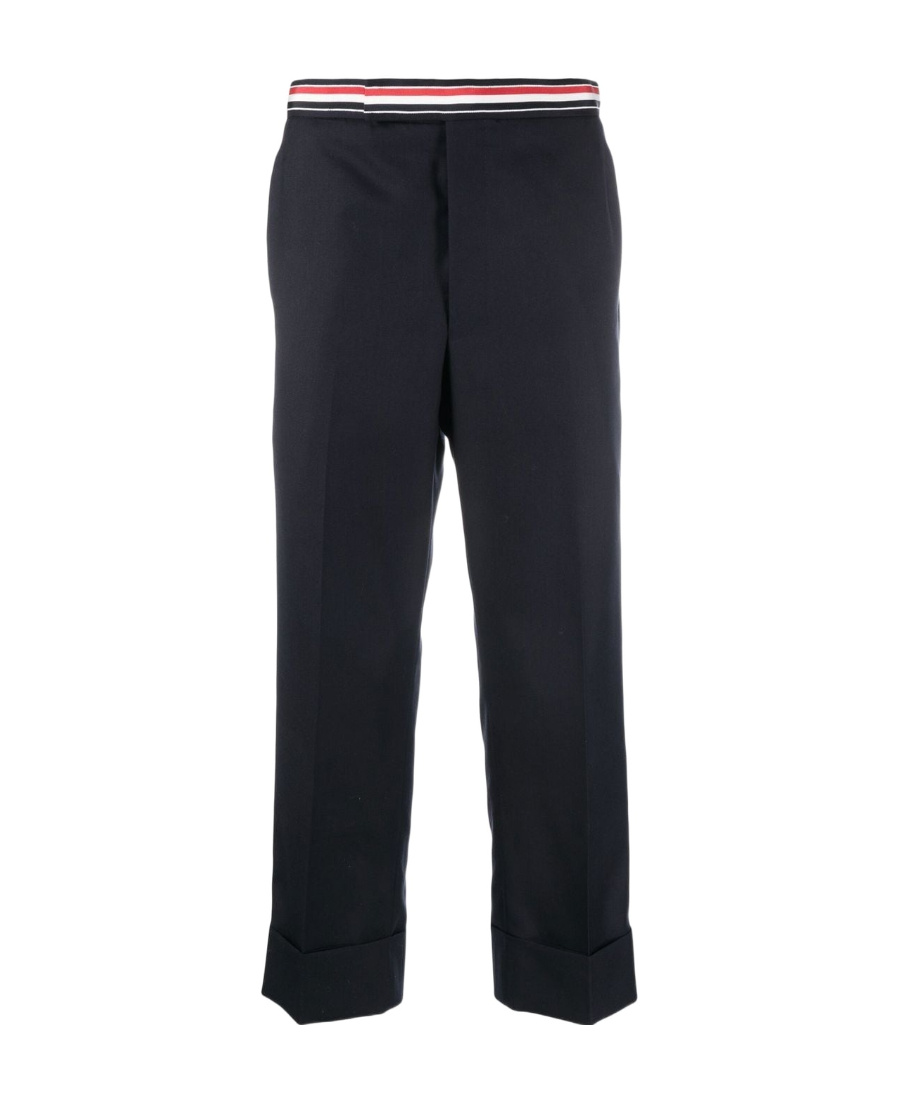 Thom Browne Rwb-waistband Cropped Tailored Trousers In Black