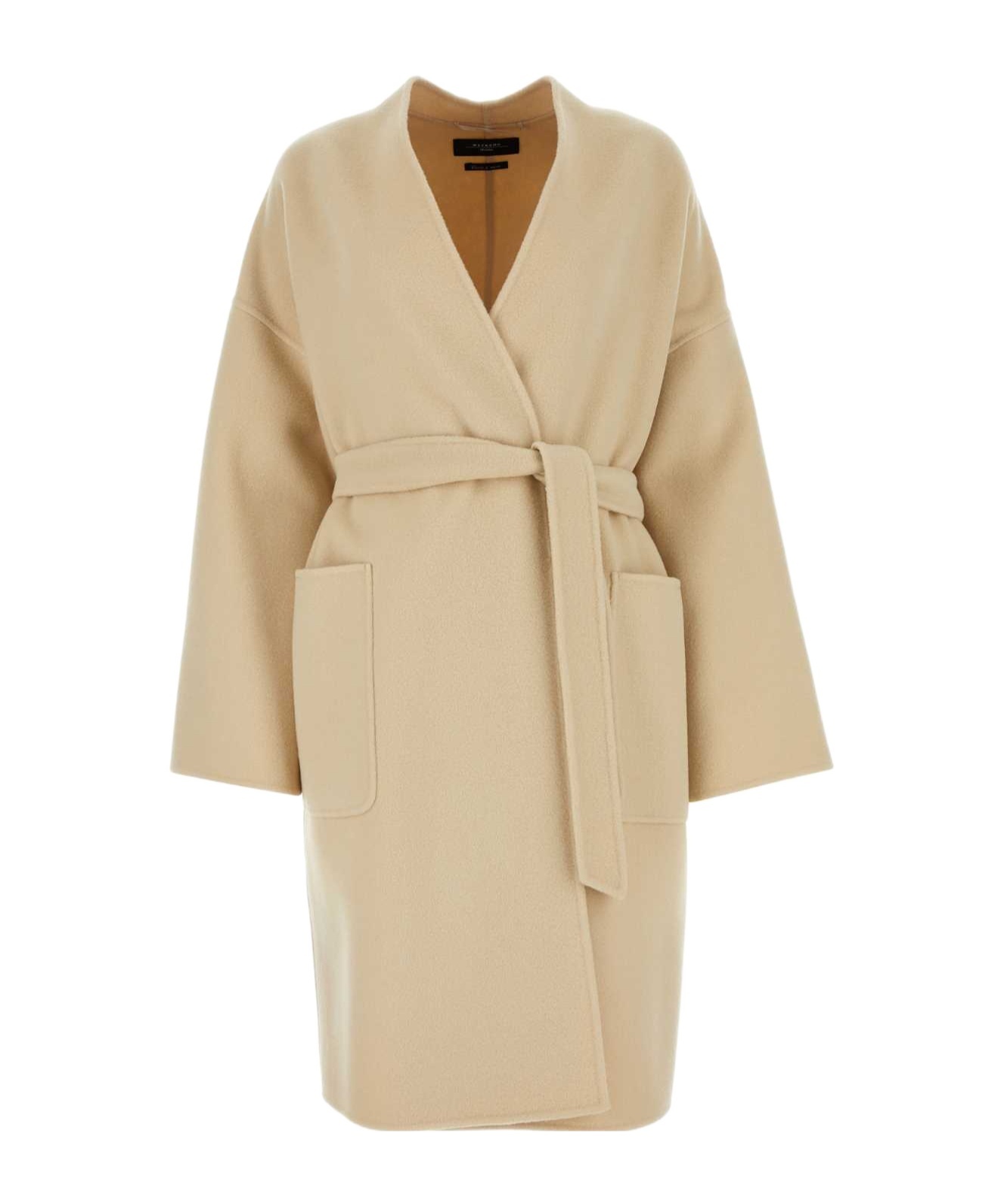 Weekend Max Mara Eris Wrap-front Virgin Wool Peacoat In Nude