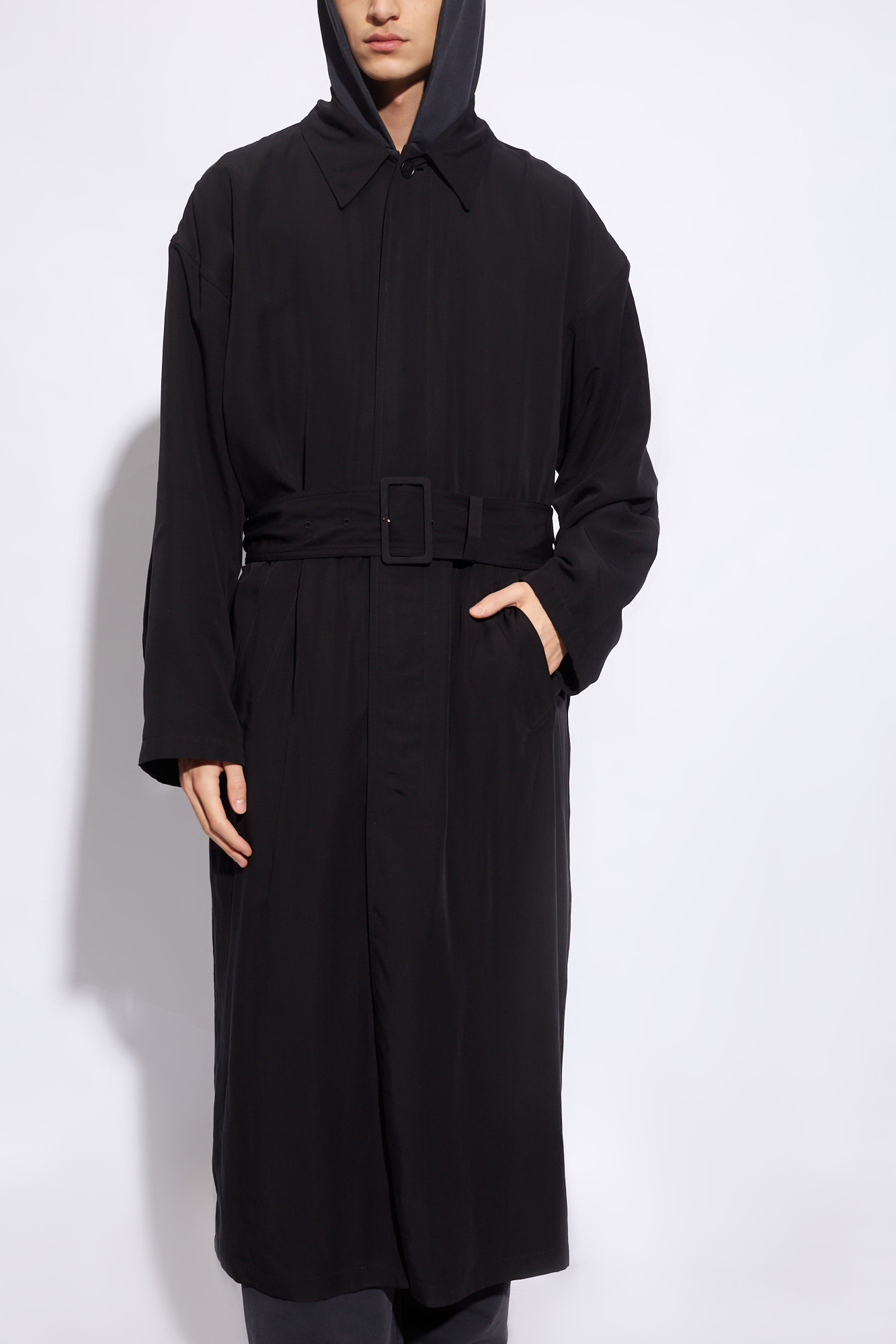 Balenciaga Trench Coat Belted 3/4 Sleeves In Black