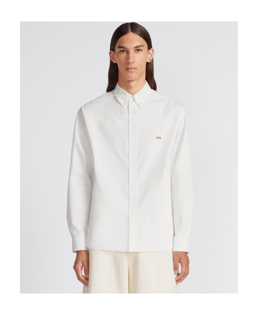 Dior Button-down Collar Poplin Cotton Shirt With Embroidered Logo In White