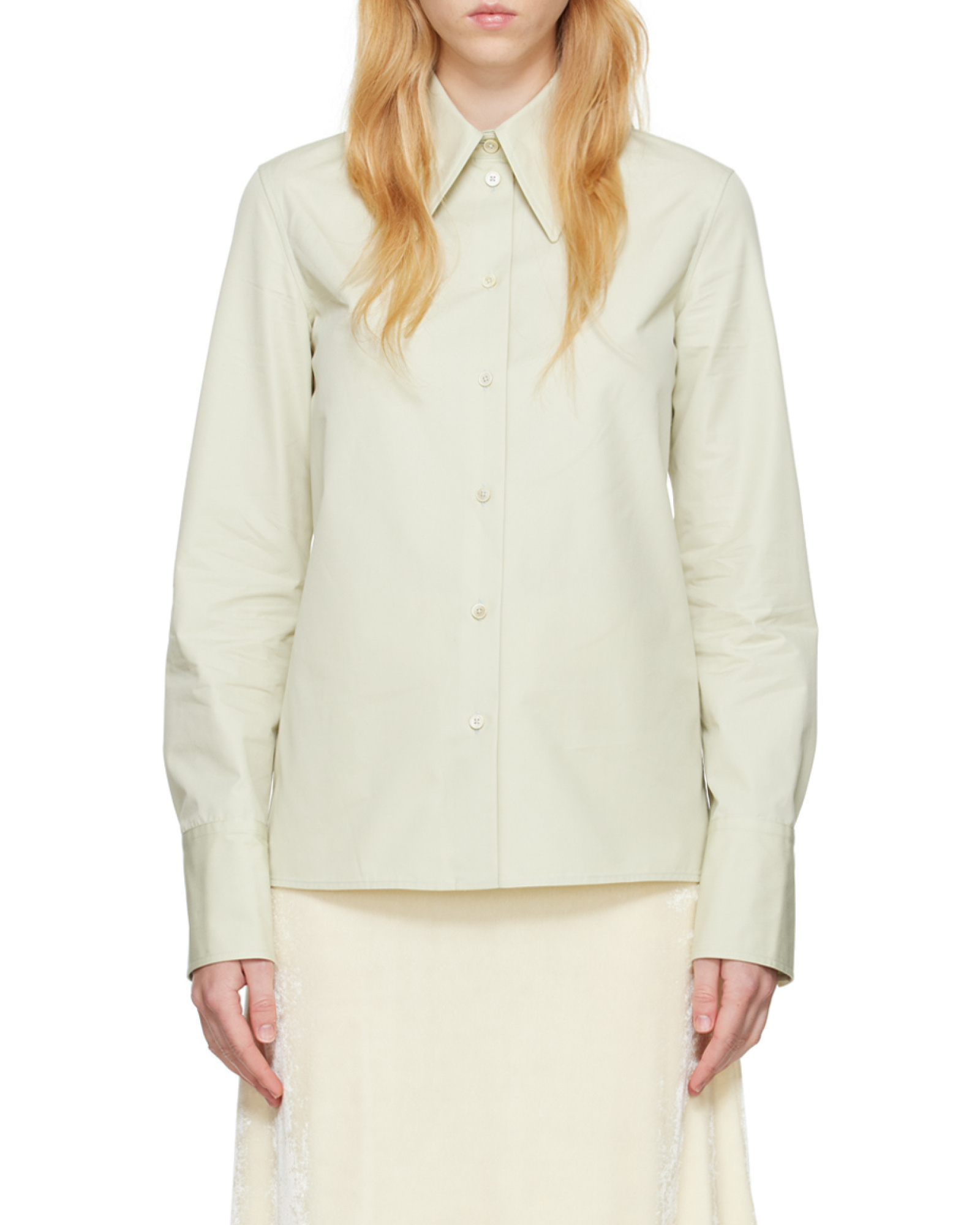 Jil Sander Pastel Green Poplin Oversize Shirt In Nude
