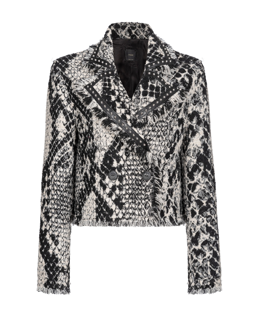Pinko Snake-effect Jacquard Cropped Jacket In Black