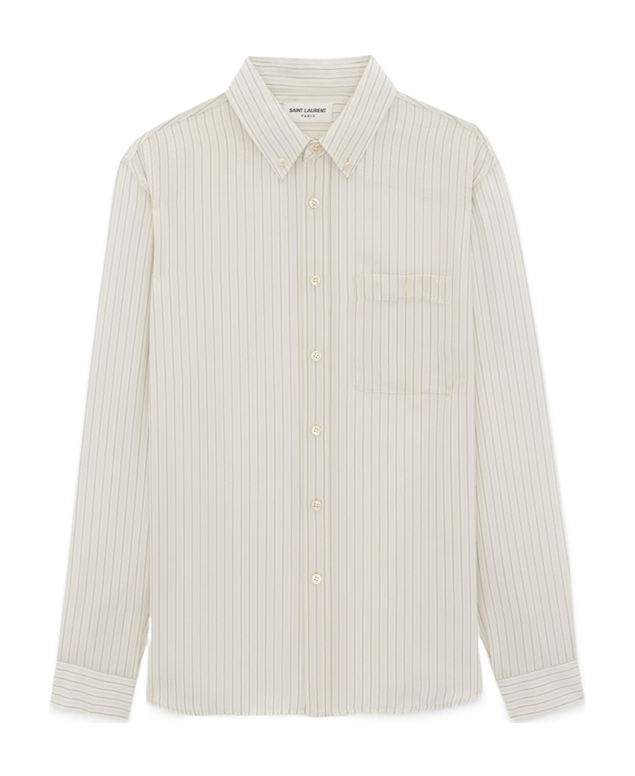 SAINT LAURENT CASSANDRE SHIRT IN STRIPED SILK SATIN