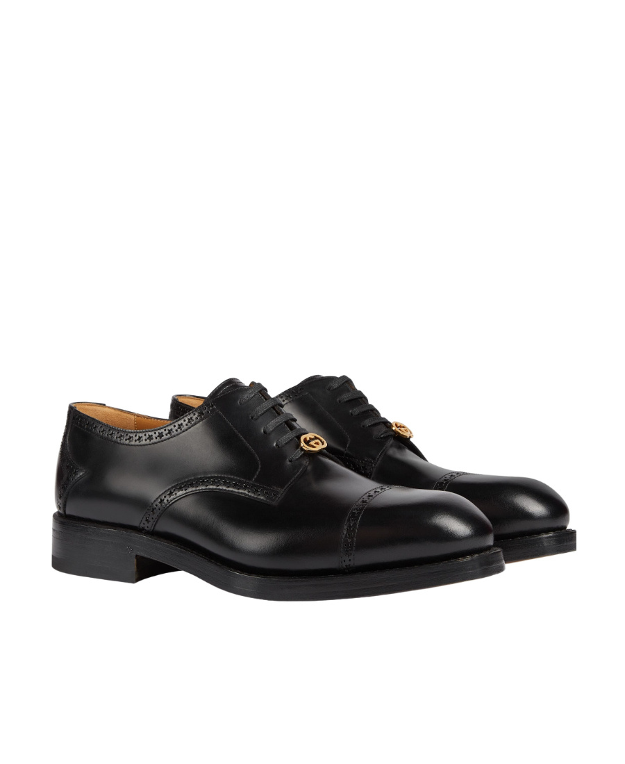Gucci Interlocking G Leather Lace-up Shoes In Black