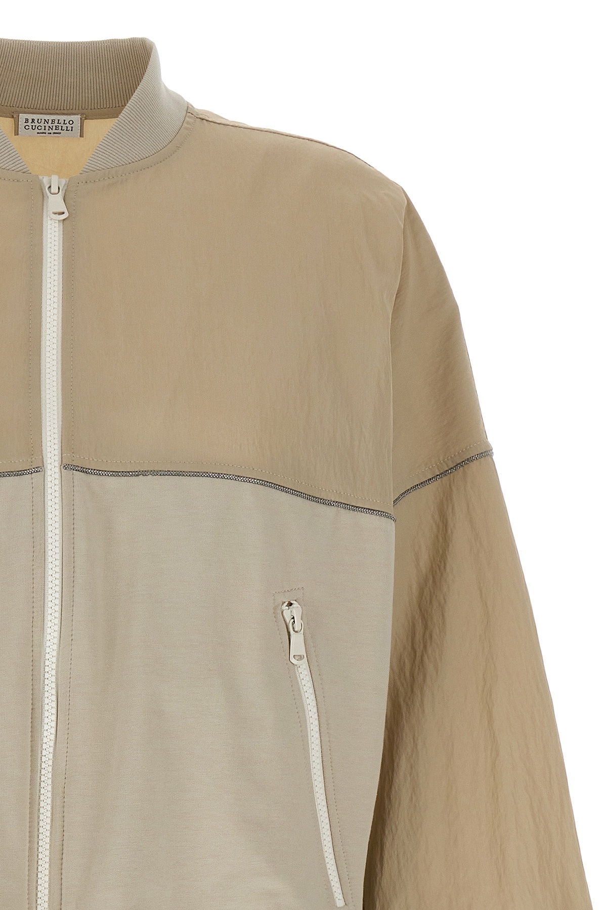 Brunello Cucinelli Panelled Sweatshirt With Ribbed Cuffs And Hem In Nude