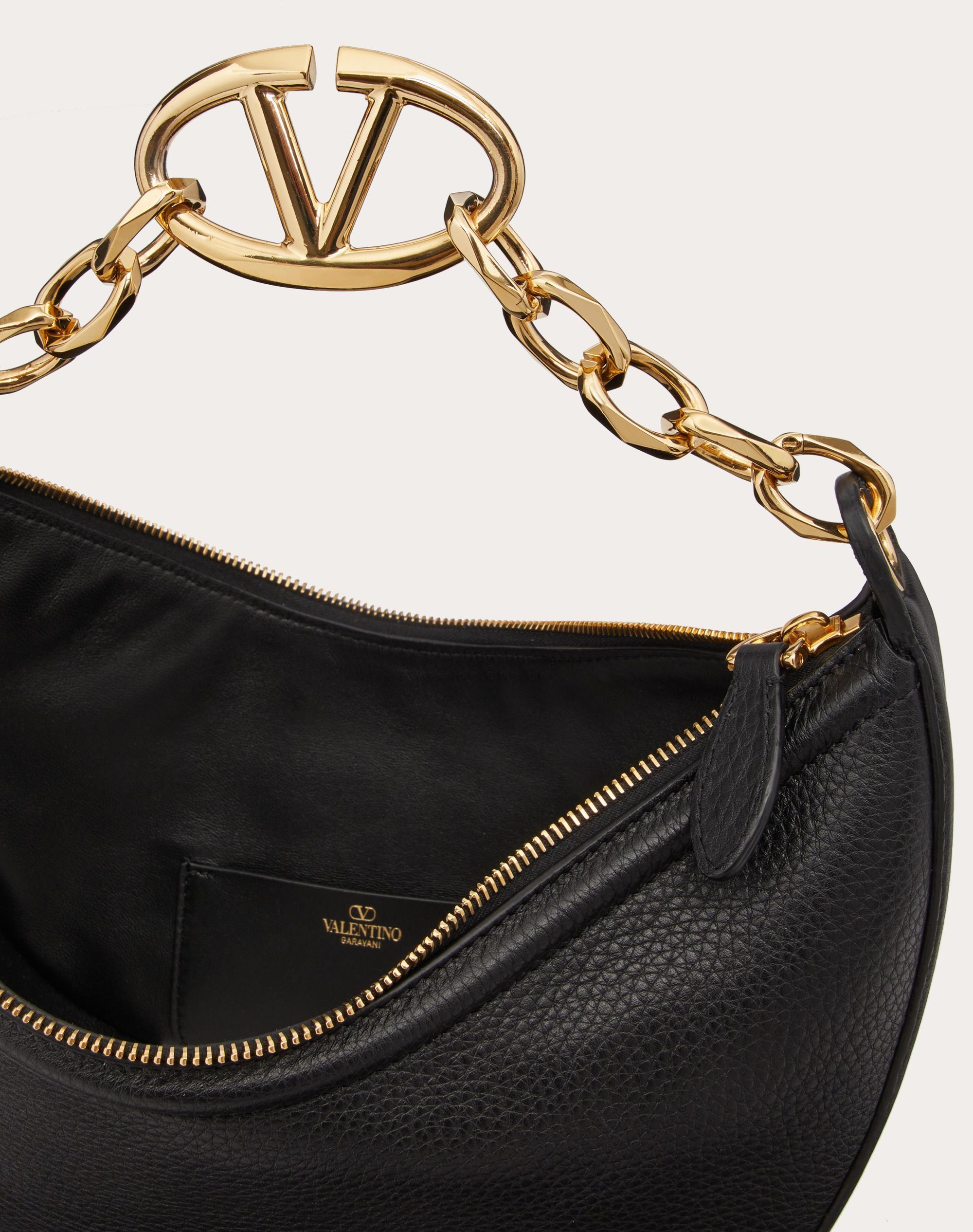 Valentino Small Vlogo Moon Leather Shoulder Bag In Black