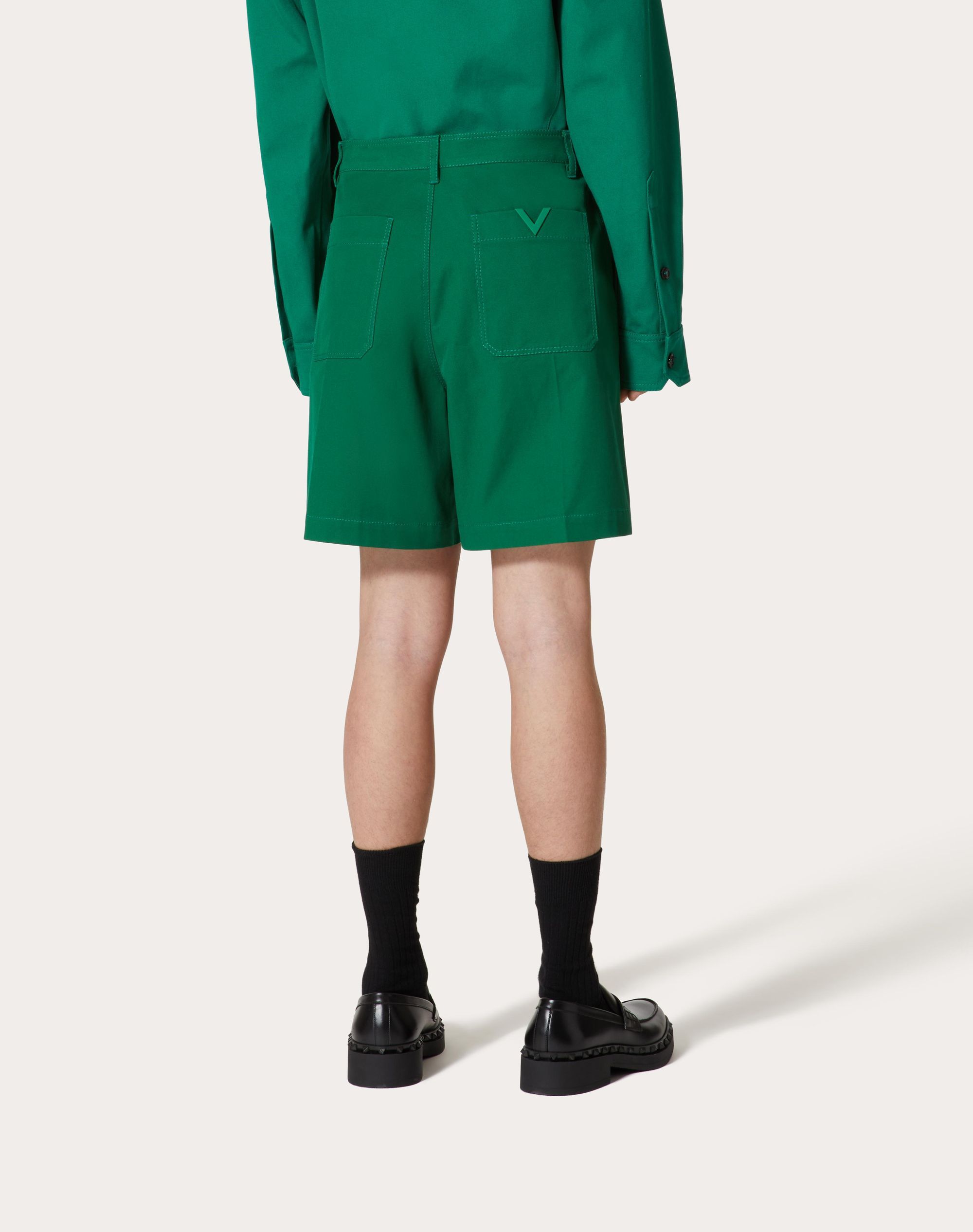 Valentino "canvas Bermuda Shorts With V Detail" In Green