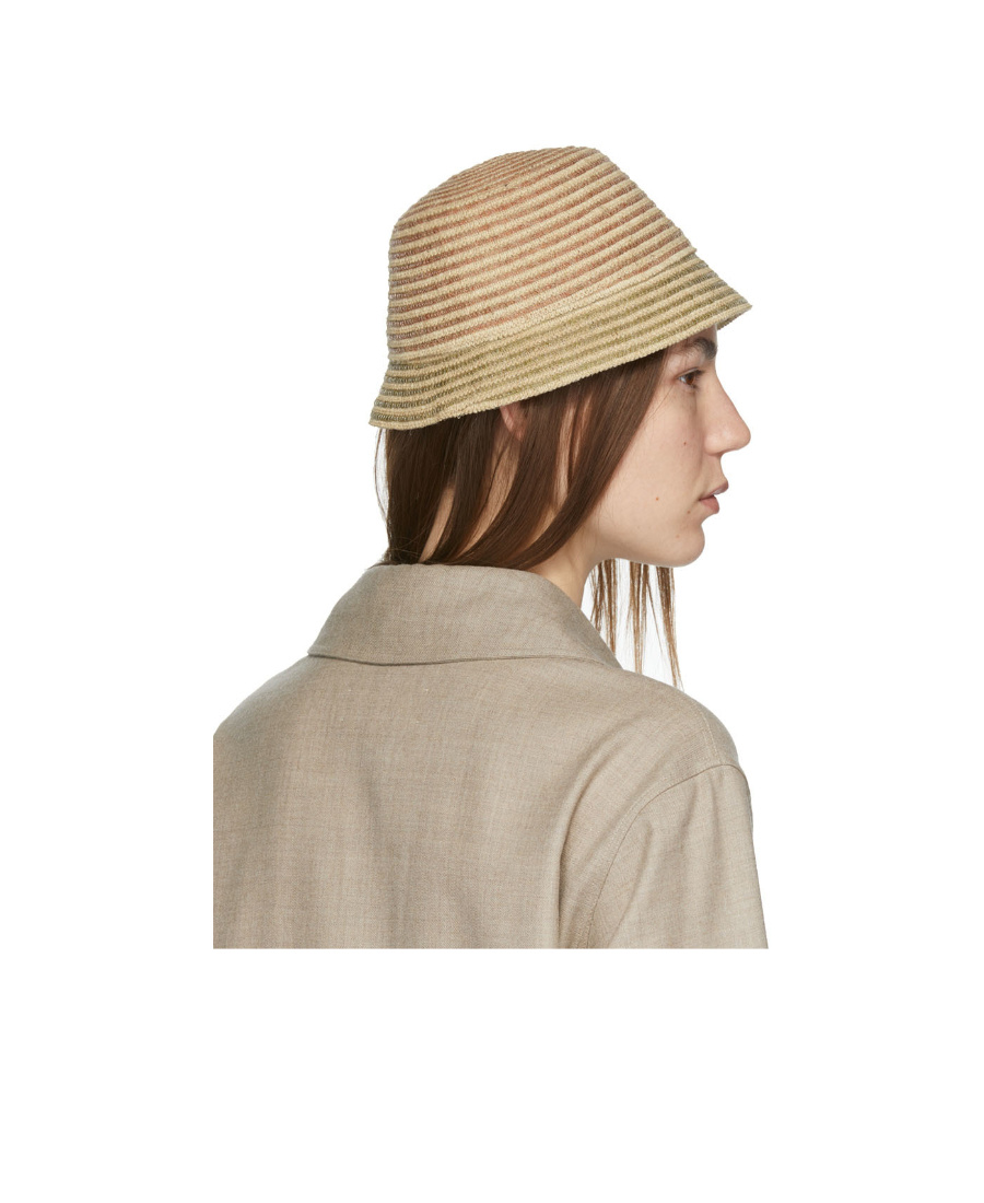 MAISON MICHEL LOGO STRIPED FISHERMAN'S HAT 