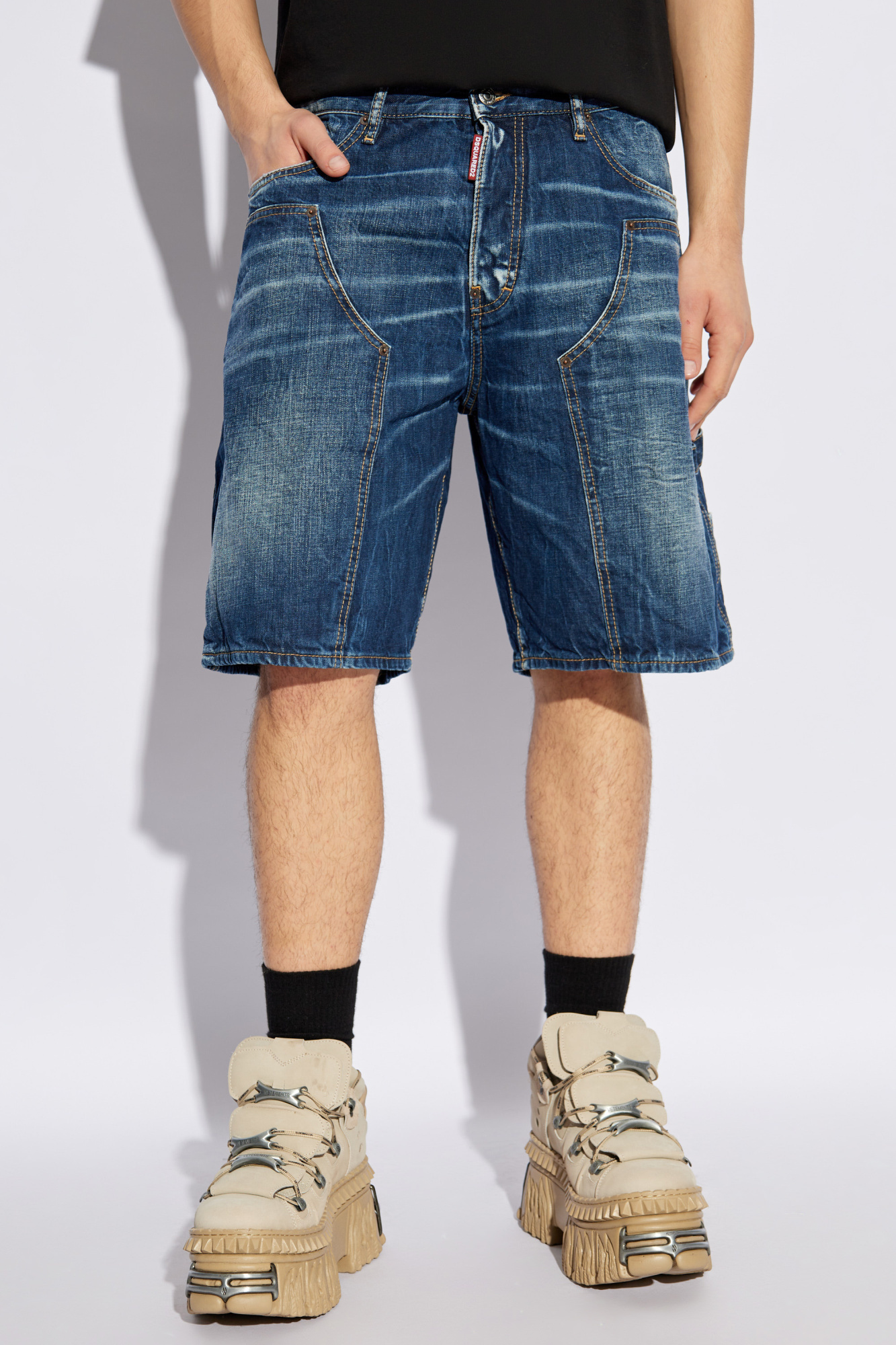 Dsquared2 Logo Patch Denim Shorts In Blue