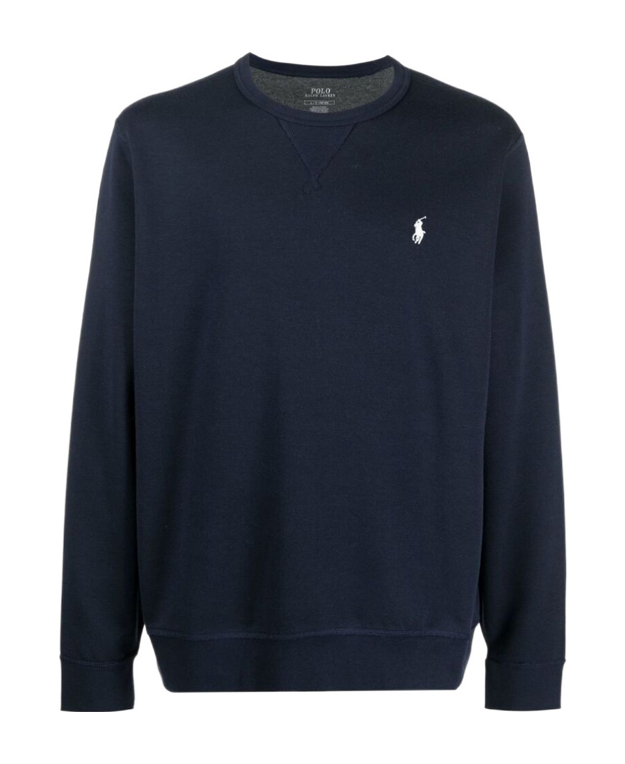 Polo Ralph Lauren Navy Blue Loopback Cotton Crewneck Sweatshirt In Black