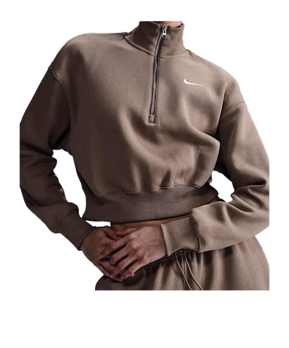 Nike Phoenix Cropped Half-zipped Sweatshirt In Black