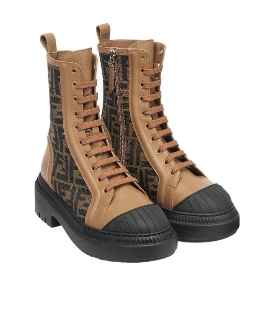 FENDI BEIGE LEATHER BIKER BOOTS