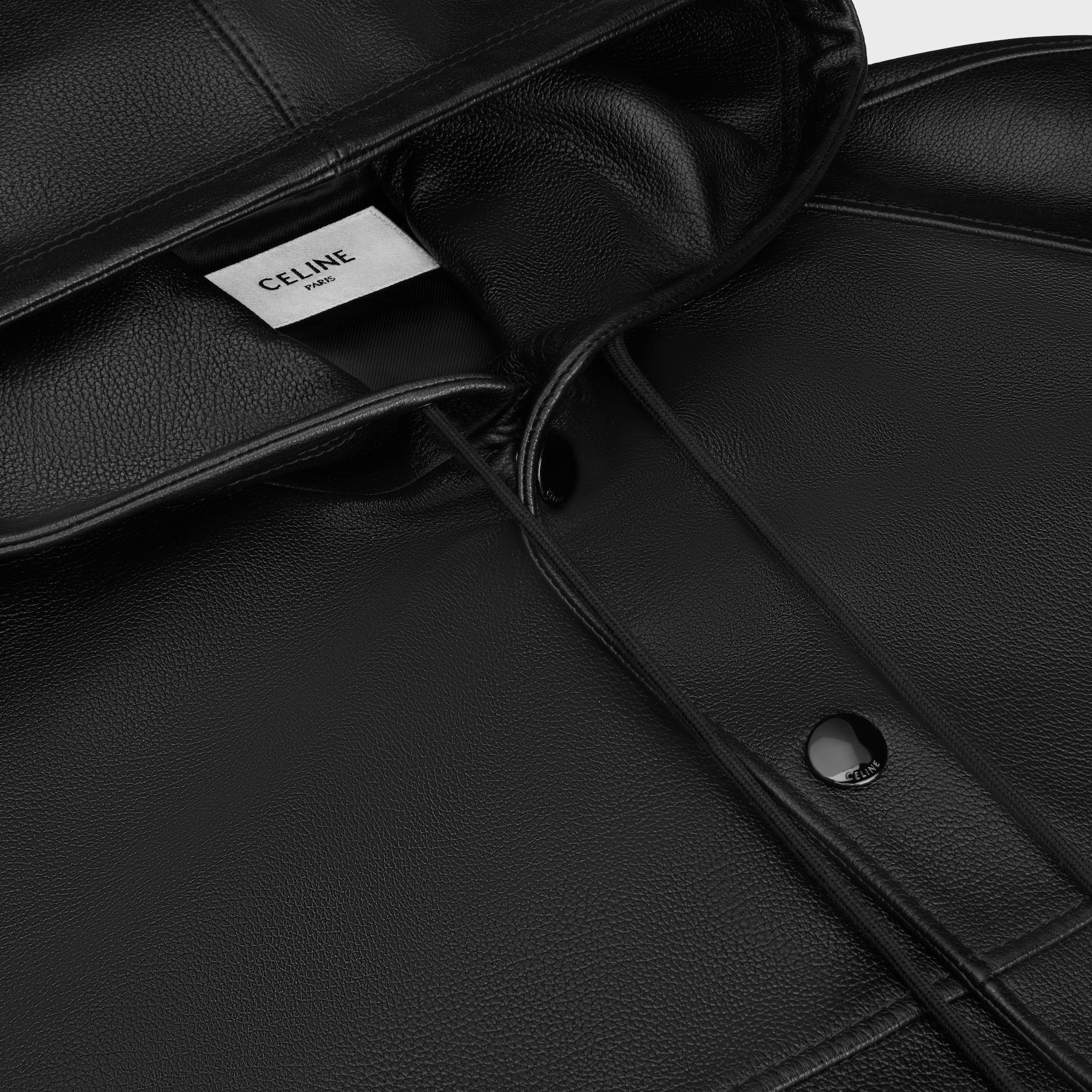 Celine Long-sleeved Leather Jacket In Black