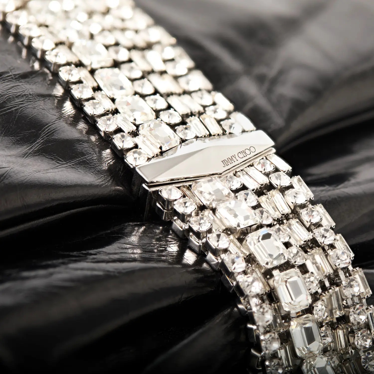 Jimmy Choo Zandra Crystal-embellished Clutch In Metallic Leather In Black