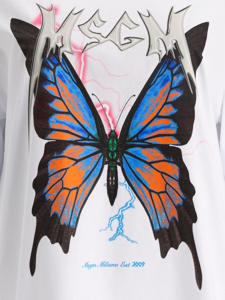 Msgm Butterfly-print Short-sleeve T-shirt In Black