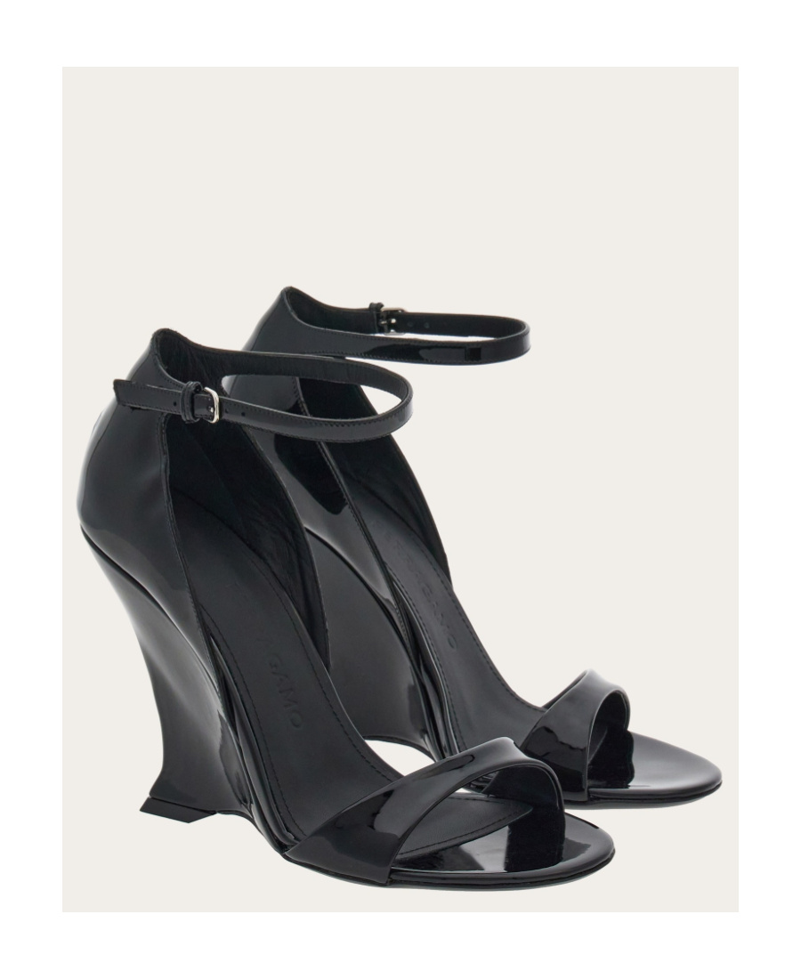 Ferragamo Unique Wedge Sandals With Sculptural Heel In Black