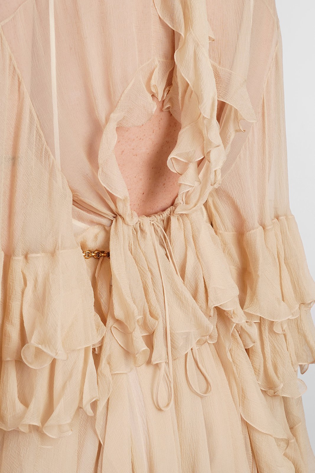 Chloé Silk Mousseline Mini Dress With Ruffle Details In Nude