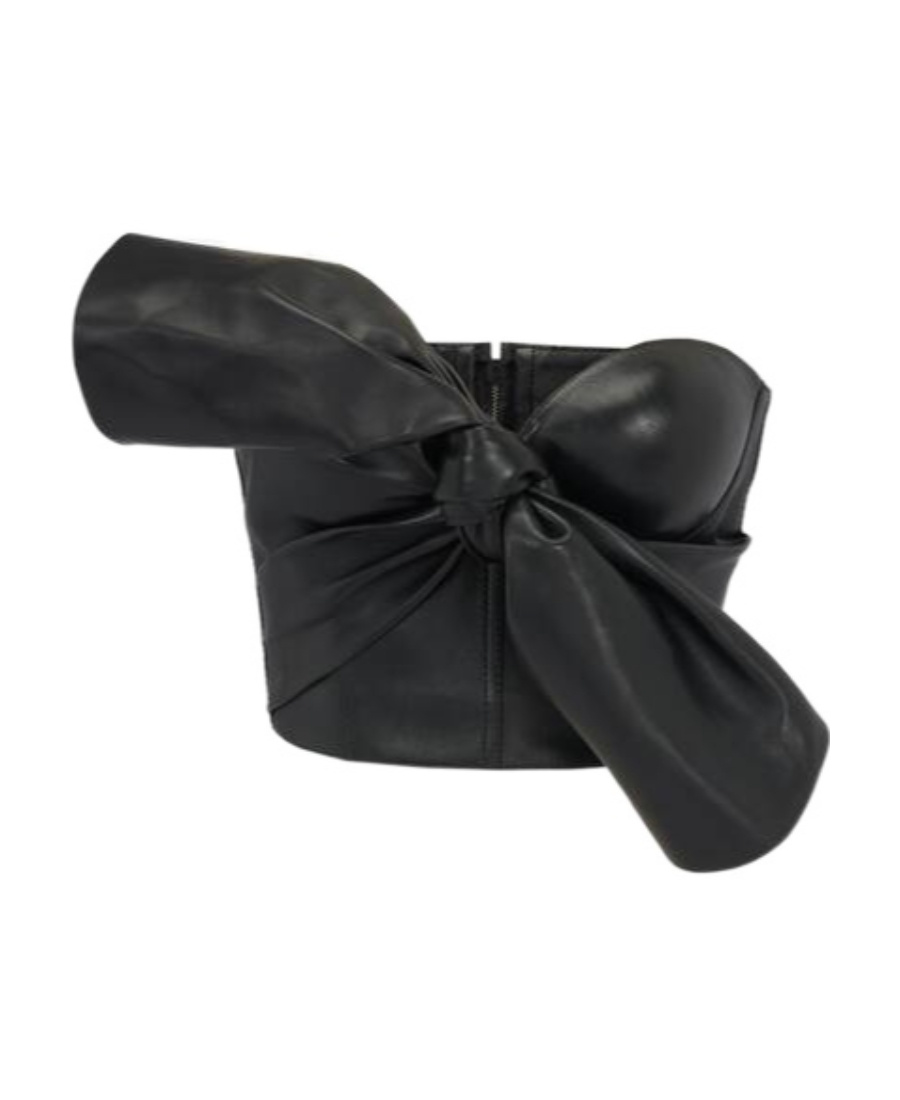 Alexander Mcqueen Knotted-bow Leather Corset Top In Black
