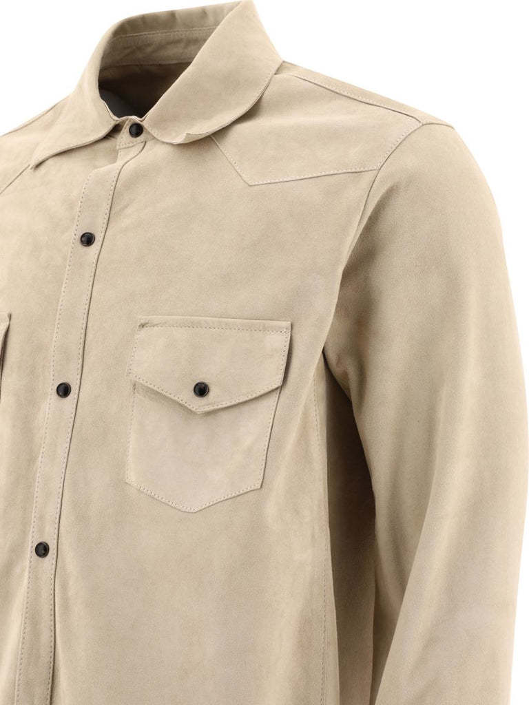 Tagliatore Suede-leather Button-down Shirt Jacket In White