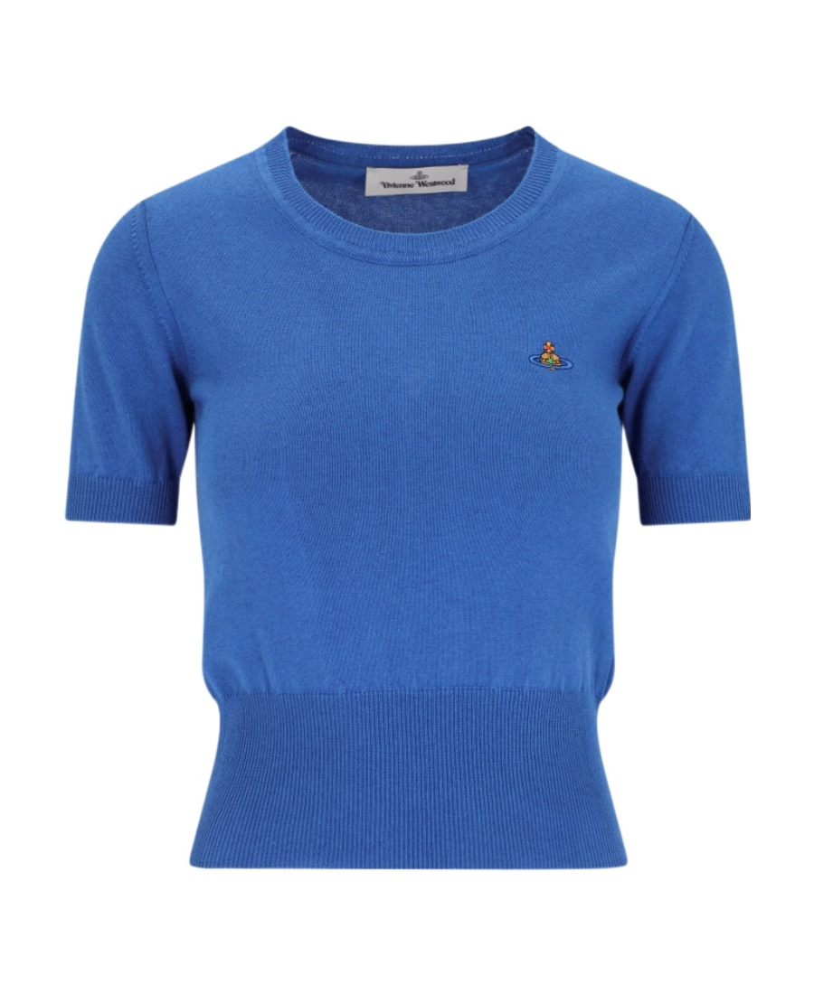 Vivienne Westwood Bea Logo Cotton & Cashmere Knit Top In Blue