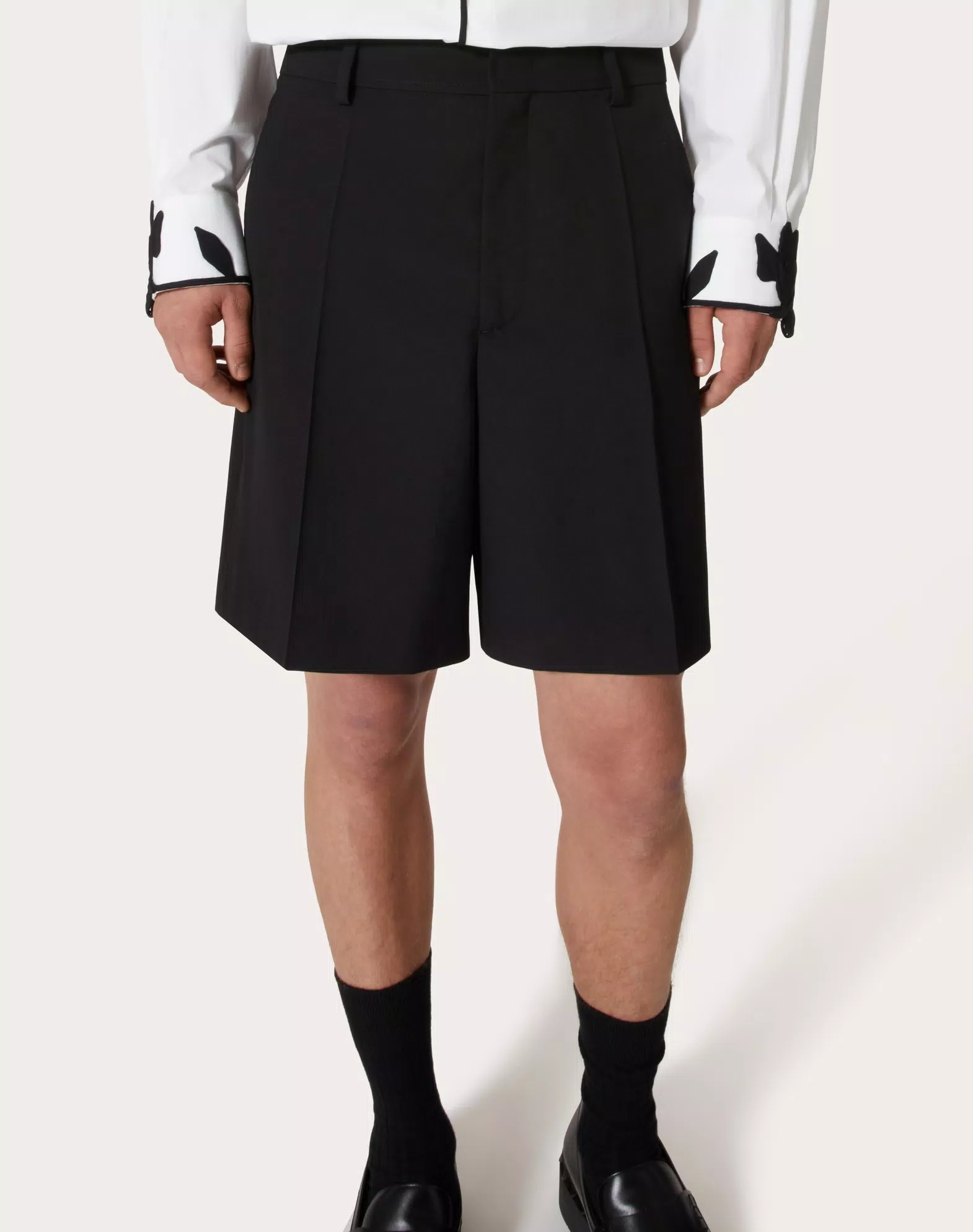 Valentino Pressed Crease Wool Tailored Shorts In Black