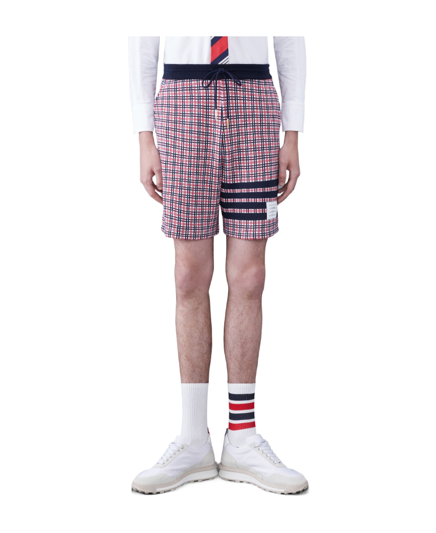 Thom Browne Check 4 Bar Sweat Cotton Shorts In Multicolor