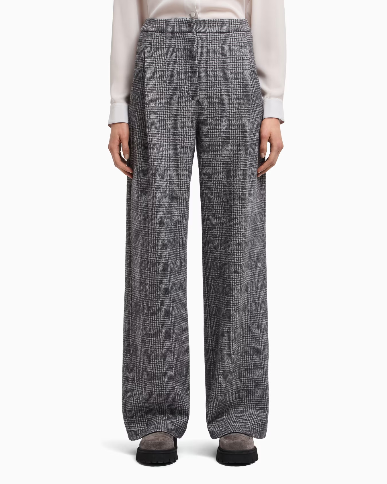 Emporio Armani Checked Wool Casual Pants In Gray
