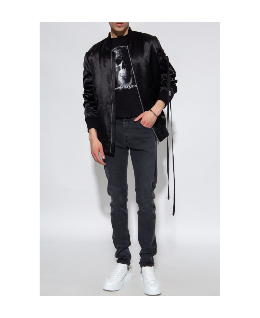 Alexander Mcqueen Side Stripe-print Skinny Jeans In Gray