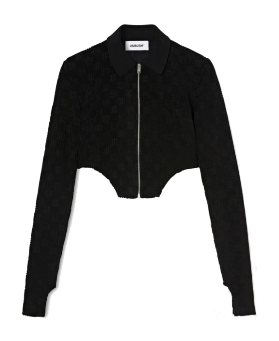 Shop Ambush Monogram Zip Up Fitted Top Black Black