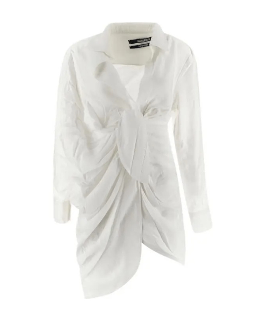 Jacquemus La Robe Bahia Draped Minidress In White