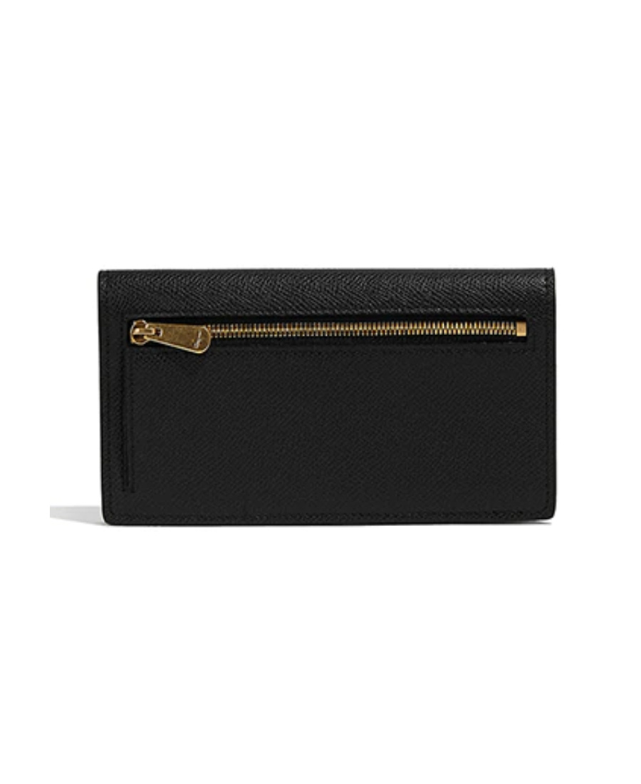 Ferragamo Gancini Continental Wallet In Hammered Leather In Black