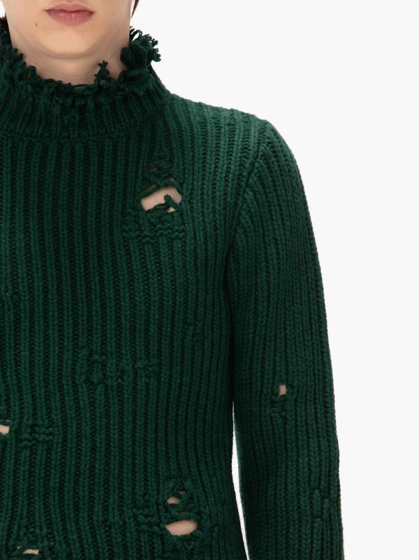 Jw Anderson Distressed-effect Merino-wool Jumper In Black