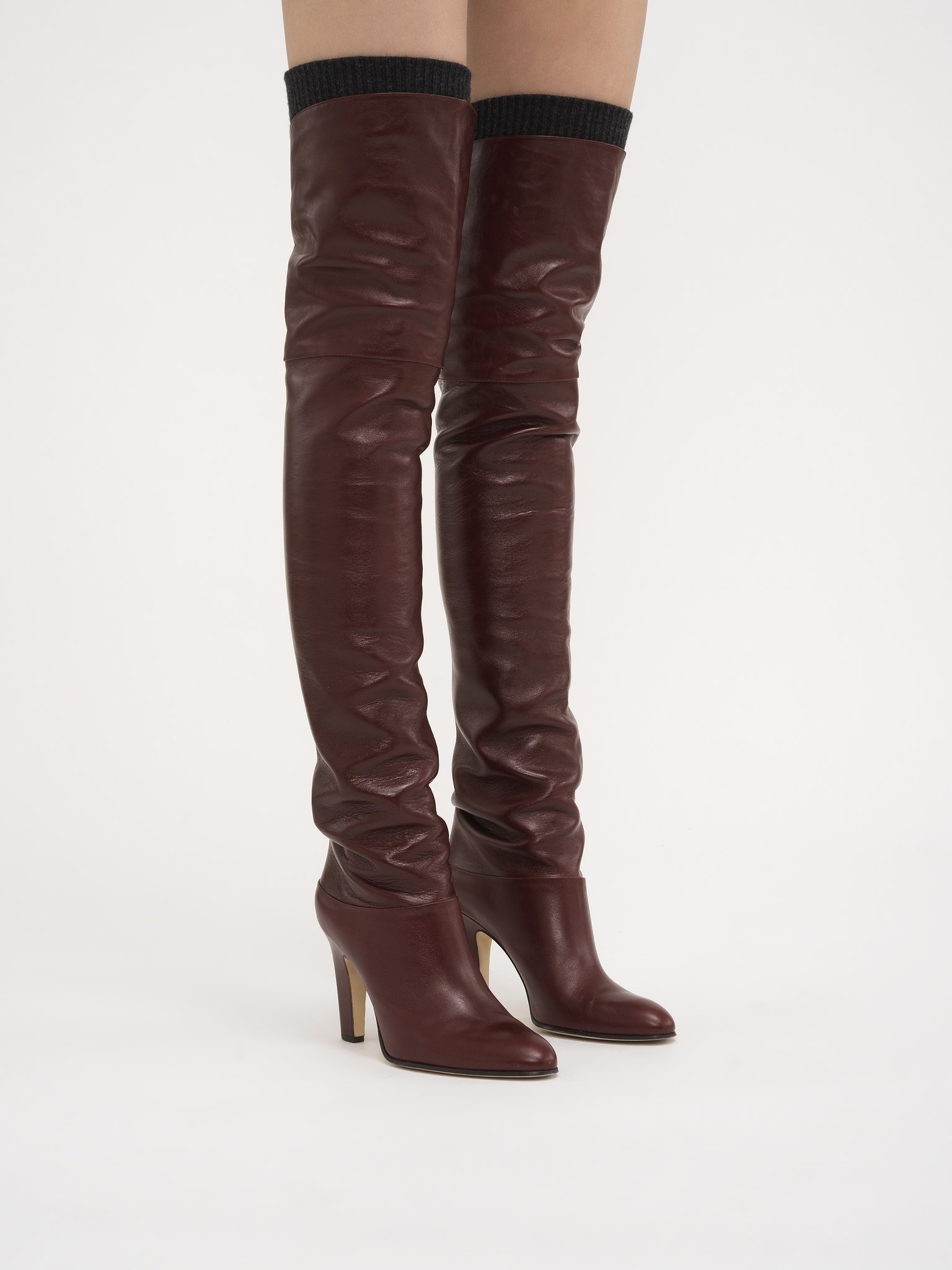 Chloé Eve Leather Over-the-knee Boots In Burgundy