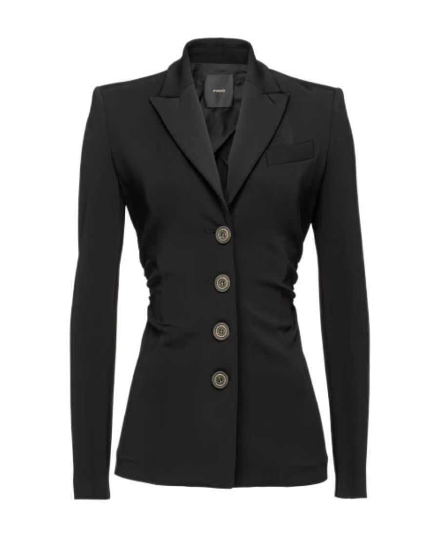 Pinko Buttoned Gathered Long-sleeved Blazer In Black