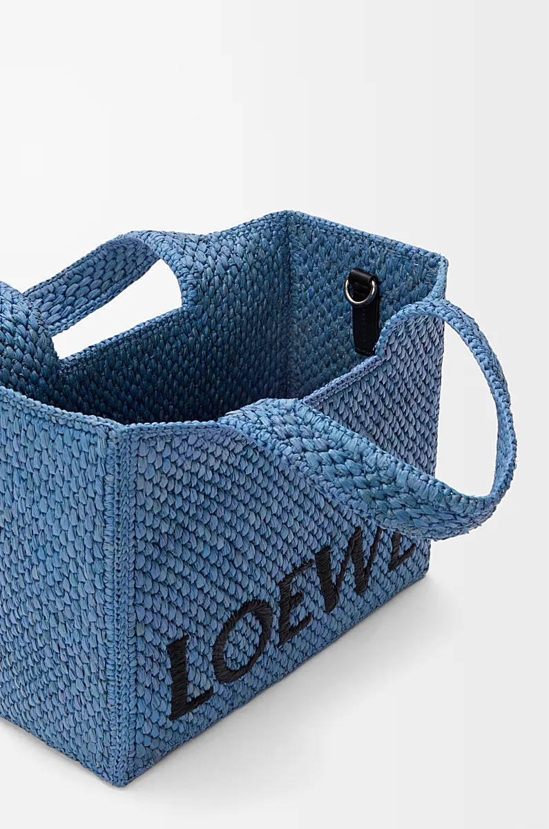 Loewe Small Font Woven-raffia Tote Bag In Light Blue