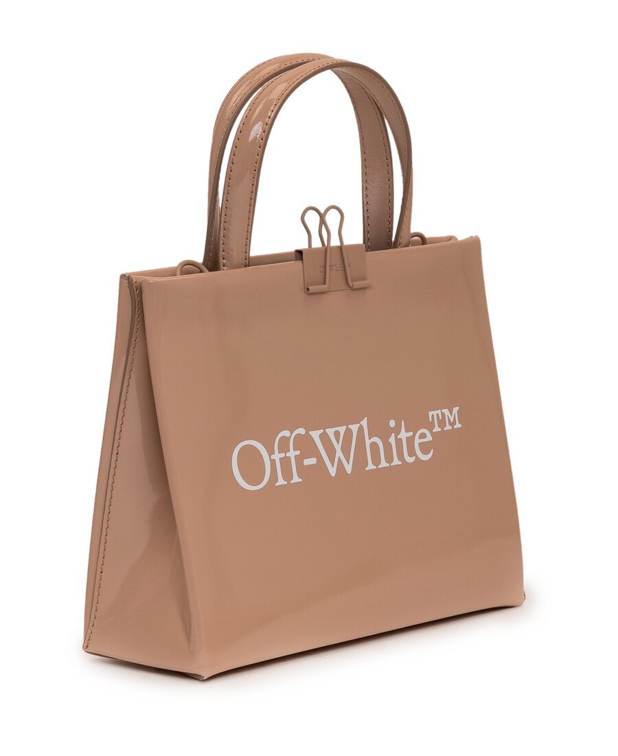 Off-white Patent Leather Square-style Tote In Brown