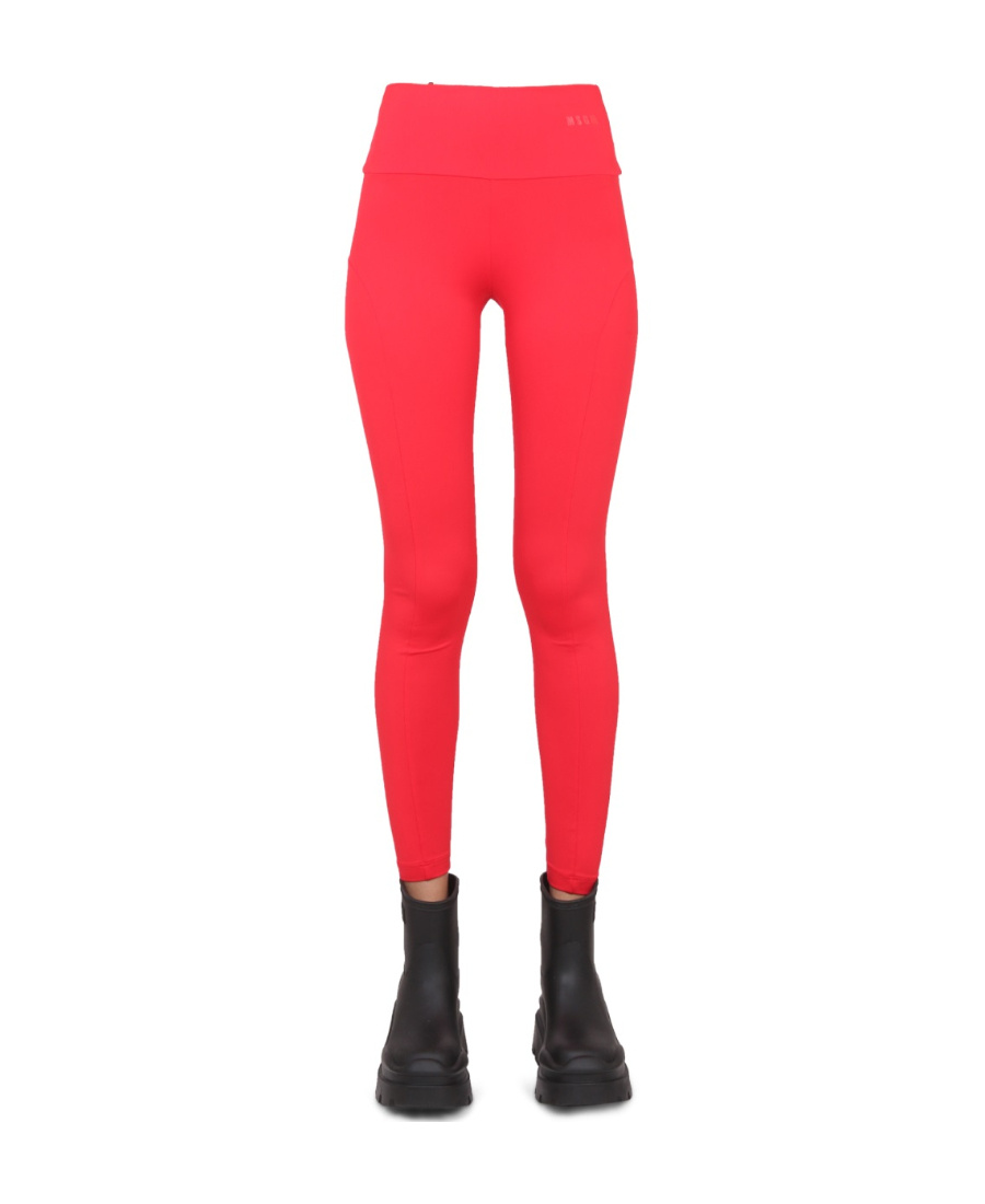 Msgm Logo Leggings With Elastic High Waistband In Pink